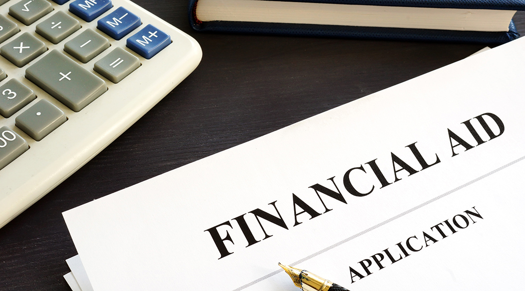 Financial aid application on a desk.