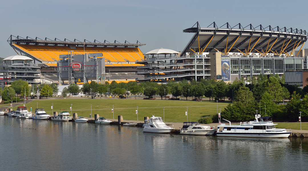 Heinz Stadium behind the Ohio River.