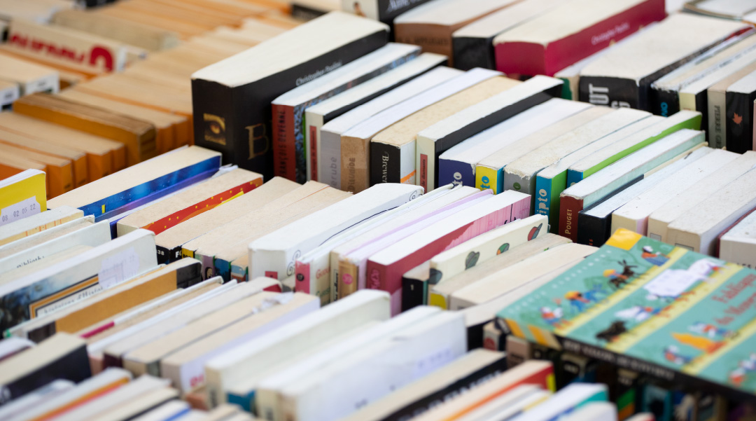 Colorful selection of stacked books