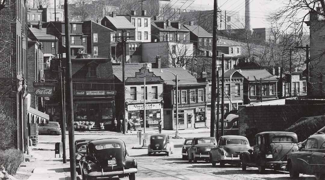 Historic black and white image of Hill District neighborhood.