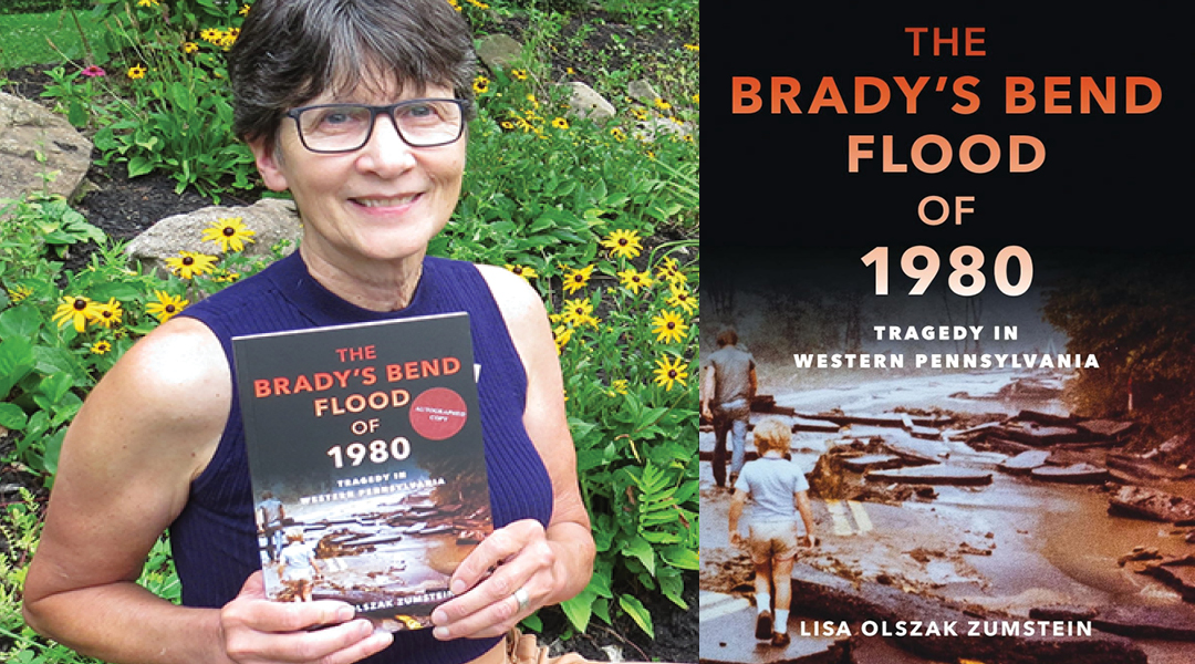 Author Lisa Olzak Zumstein and her book, The Brady's Bend Flood