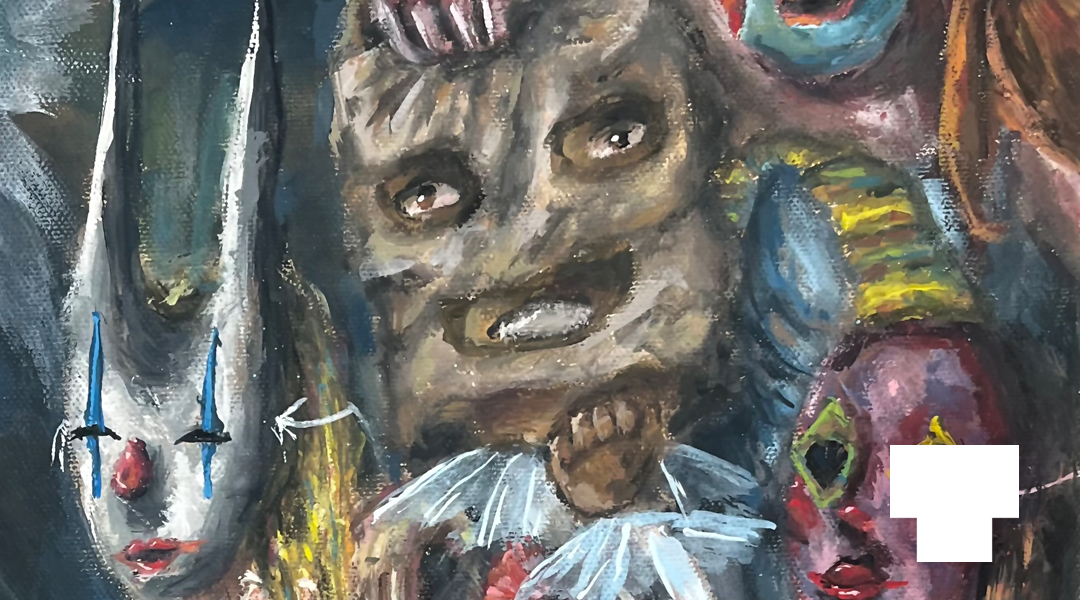 Detail from “Boo-Boo the Fool” by Yaylor Ham, the 2025 Ralph Munn Creative Writing Anthology cover art award winner.