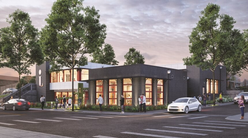 Rendering of the outside of the new Carrick library branch