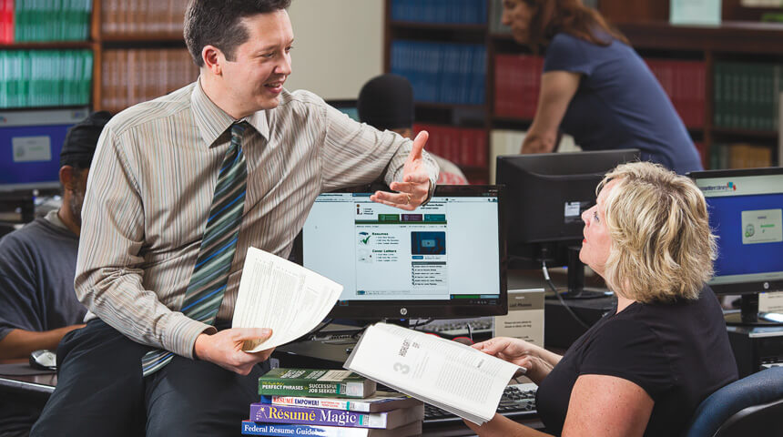 A woman receiving career guidance at Carnegie Library of Pittsburgh